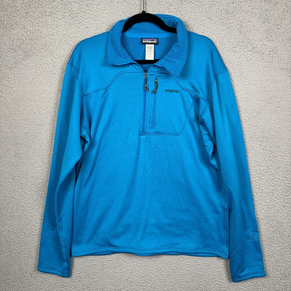 Patagonia Shirt Mens L Blue 1/4 Zip R1 Regulator Pullover Stretch Outdoor Waffle
